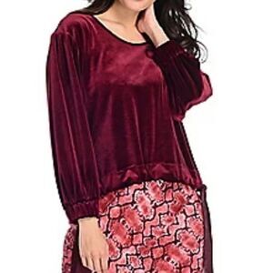 Band of Gypsies Burgundy Purple Velour Tie Hem Long Sleeve Top Medium